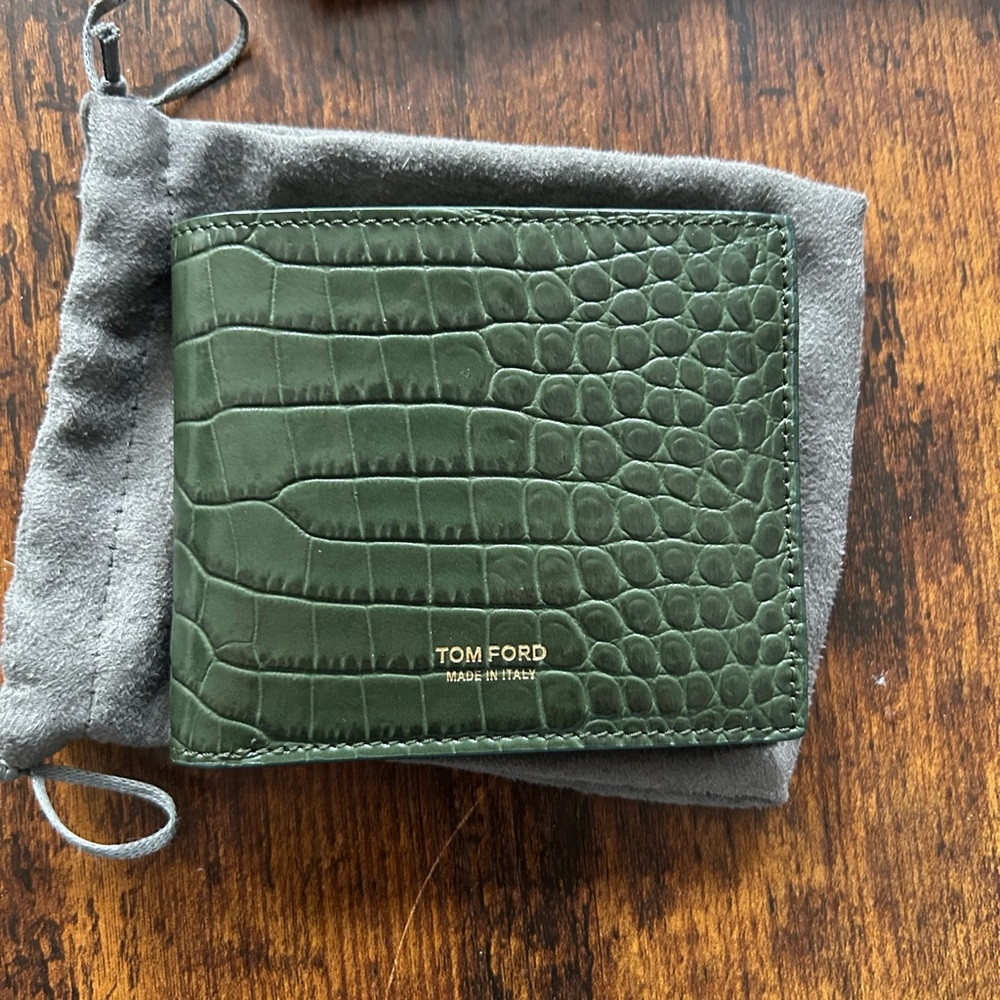 Tom Ford Green Crocodile-Embossed Key & Card Holder